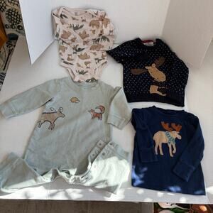 12 month Moose Themed Bundle Sweater top, pjs, one piece gender neutral